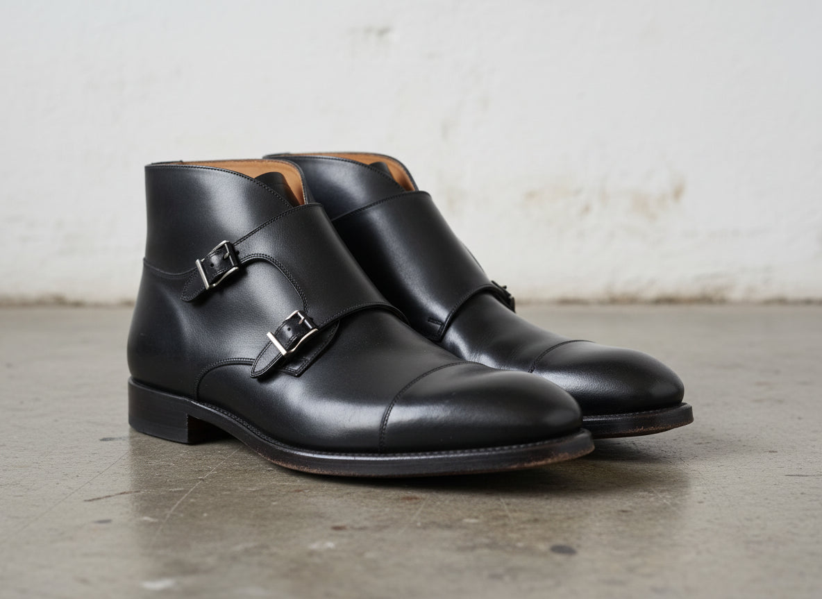 Handmade Men Black Boots, Double Monk Strap Boot, Leather Boots Formal - 3-4-right-view