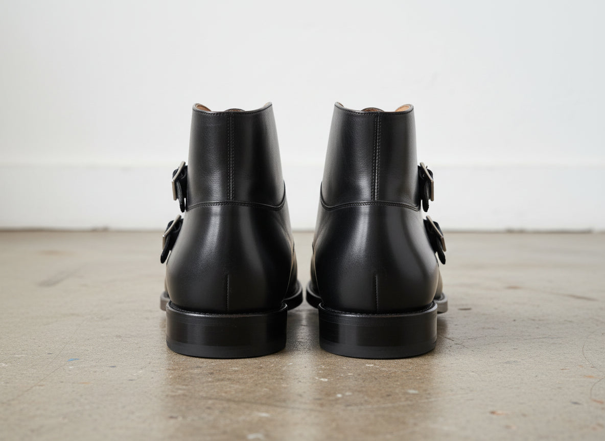 Handmade Men Black Boots, Double Monk Strap Boot, Leather Boots Formal - back-view