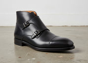 Handmade Men Black Boots, Double Monk Strap Boot, Leather Boots Formal - detail-view-showing-texture