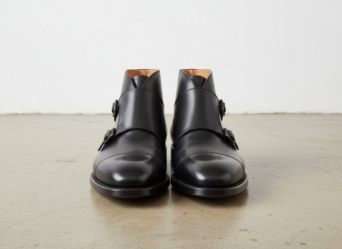 Handmade Men Black Boots, Double Monk Strap Boot, Leather Boots Formal - front-view