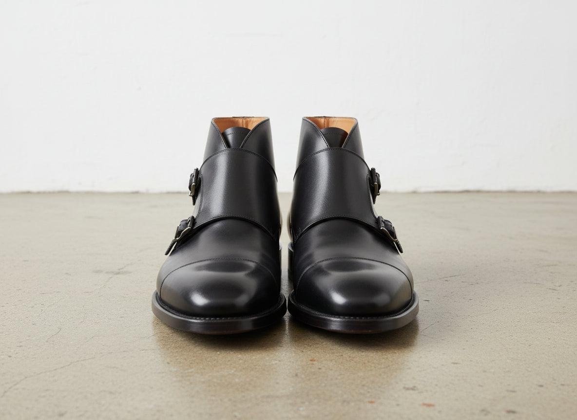 Handmade Men Black Boots, Double Monk Strap Boot, Leather Boots Formal - front-view