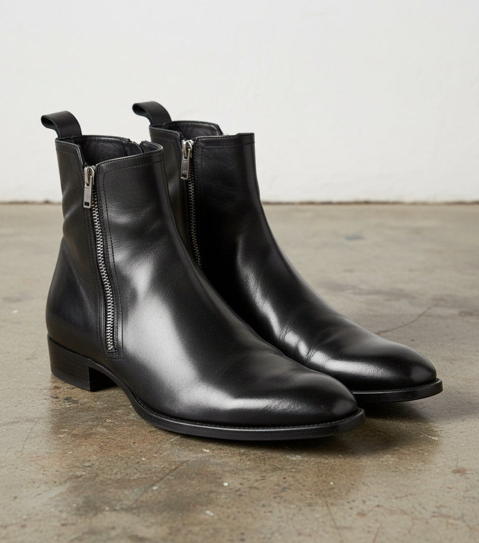 Handmade Men Black Chelsea Leather Boots, Fashion Side Zipper Boot