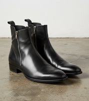 Handmade Men Black Chelsea Leather Boots, Fashion Side Zipper Boot