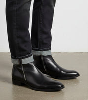 Handmade Men Black Chelsea Leather Boots, Fashion Side Zipper Boot