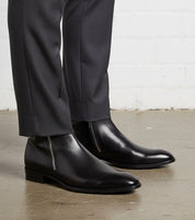 Handmade Men Black Chelsea Leather Boots, Fashion Side Zipper Boot