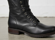 Handmade Men Black Combat Boots, Boot, Mens Lace up Boots - detail-view-showing-texture