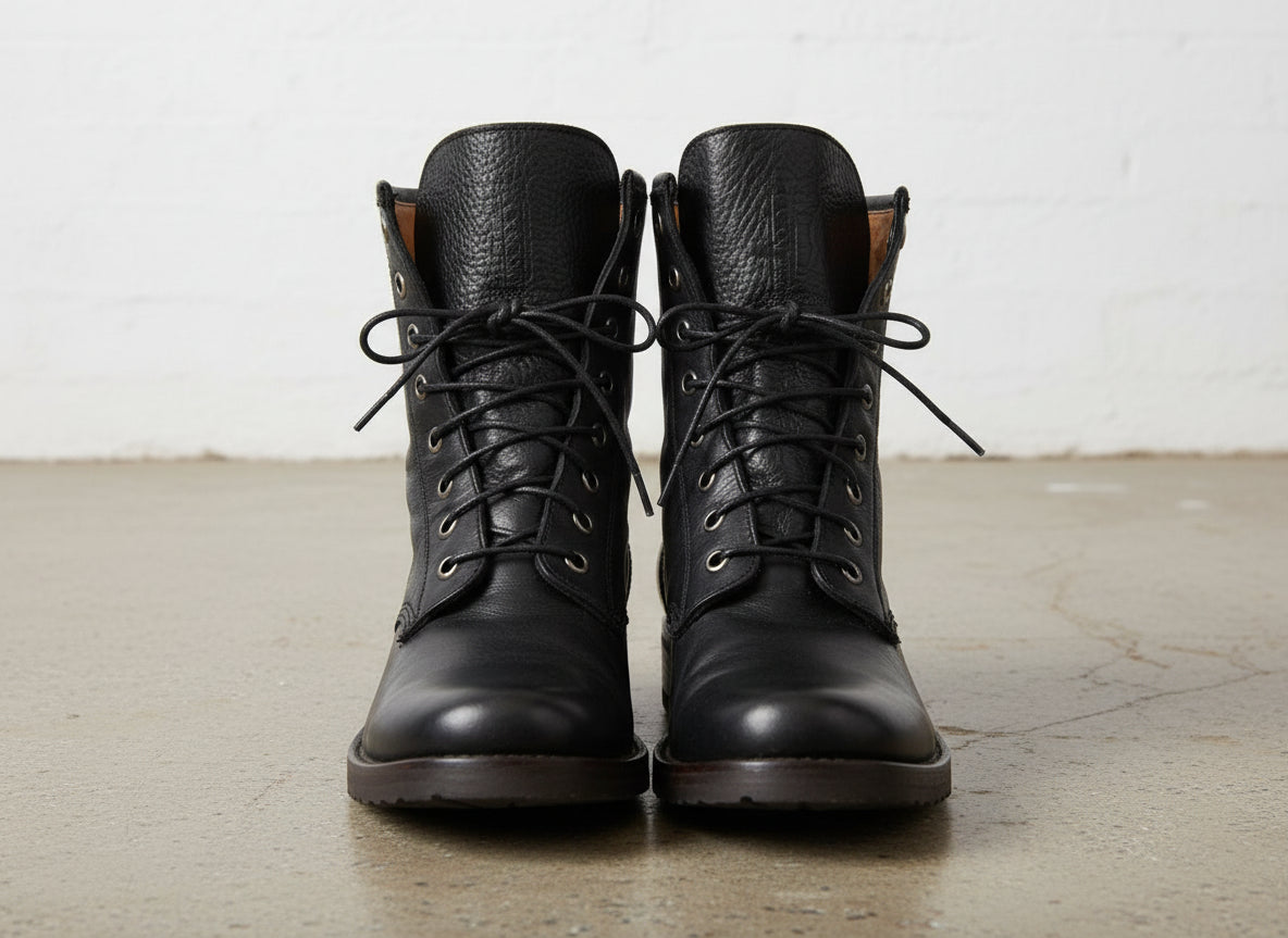 Handmade Men Black Combat Boots, Boot, Mens Lace up Boots - front-view