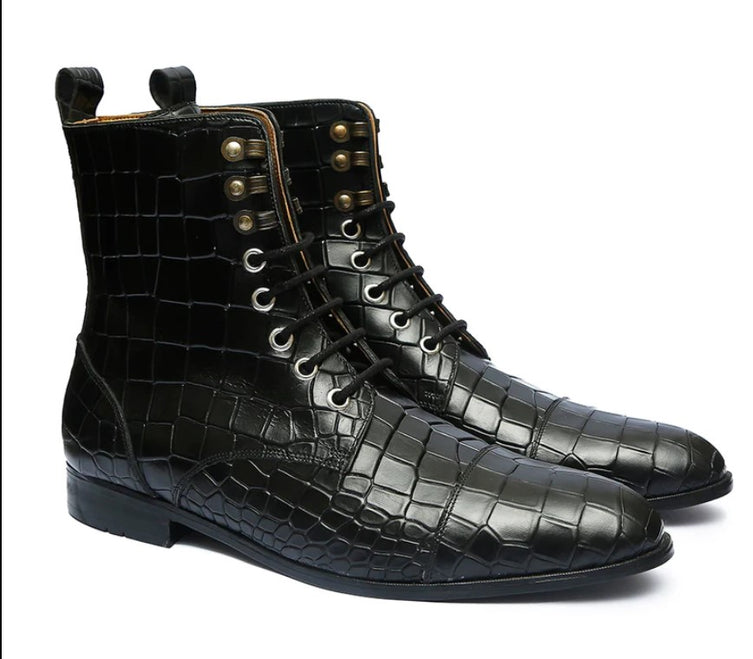 Eyad Black Crocodile Leather Sock Boots