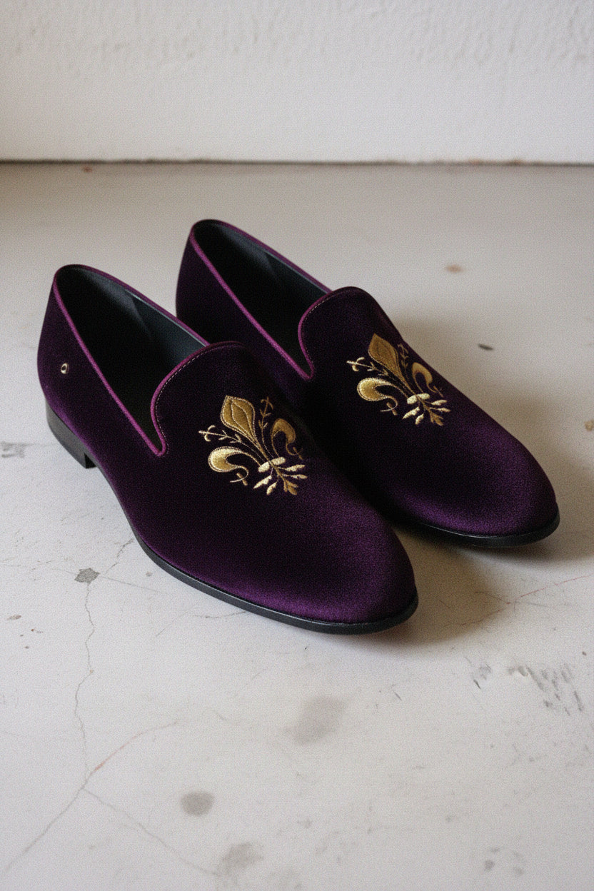 Handmade Men Black Embroidered Loafer Velvet Shoes, Velvet Shoes - angle-view-showing-depth