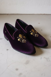 Handmade Men Black Embroidered Loafer Velvet Shoes, Velvet Shoes - angle-view-showing-depth