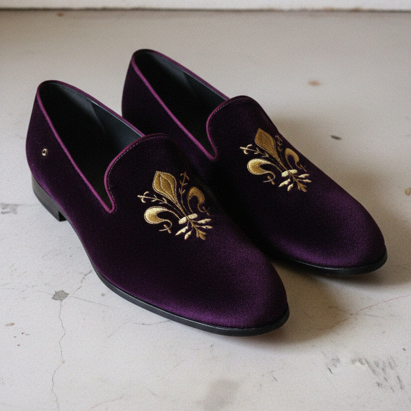 Handmade Men Black Embroidered Loafer Velvet Shoes, Velvet Shoes - angle-view-showing-depth