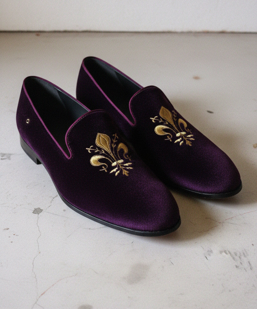 Handmade Men Black Embroidered Loafer Velvet Shoes, Velvet Shoes - angle-view-showing-depth