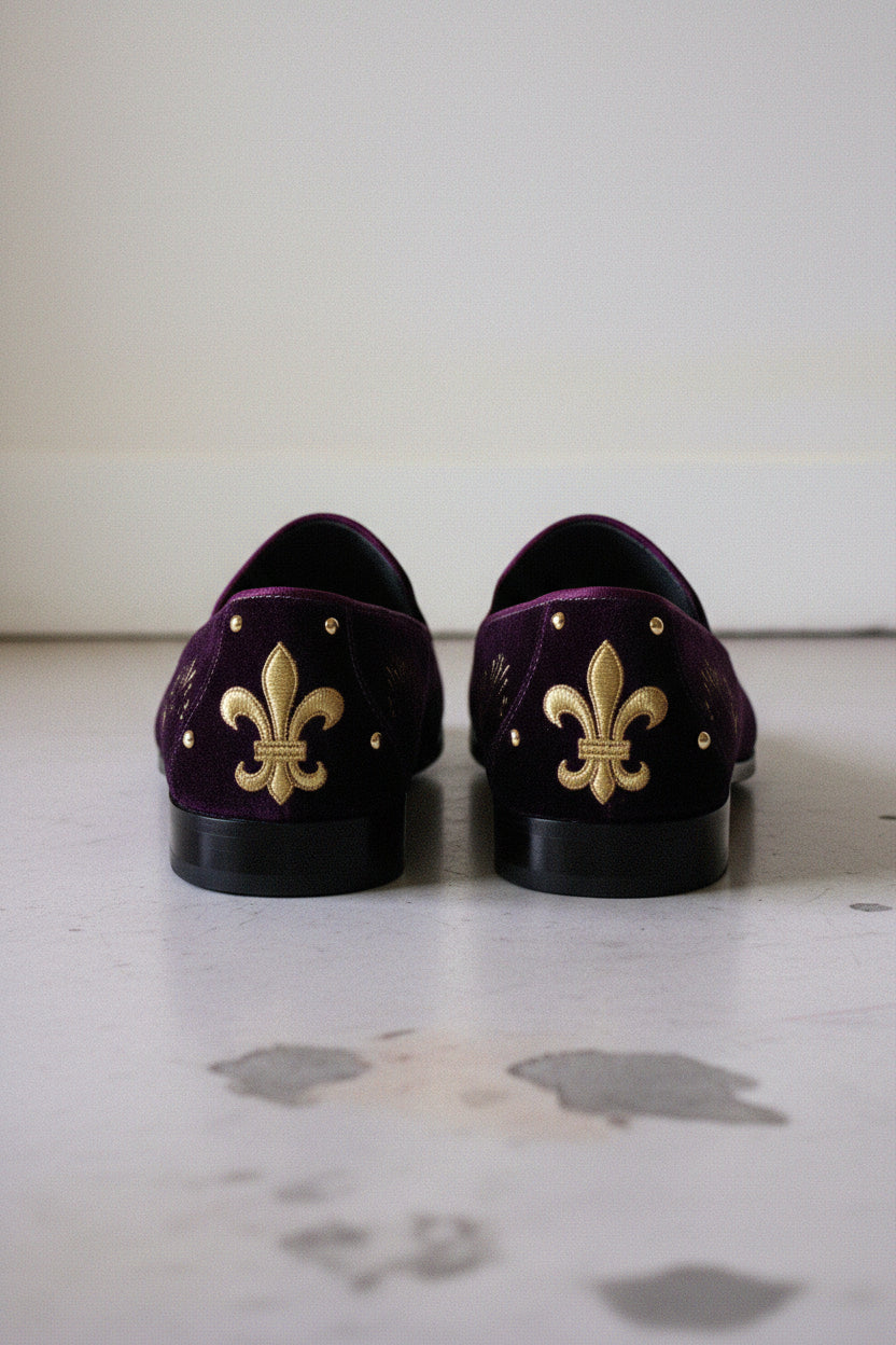 Handmade Men Black Embroidered Loafer Velvet Shoes, Velvet Shoes - back-view