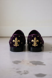 Handmade Men Black Embroidered Loafer Velvet Shoes, Velvet Shoes - back-view