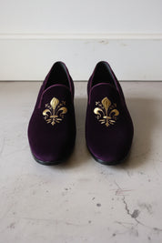 Handmade Men Black Embroidered Loafer Velvet Shoes, Velvet Shoes - front-view