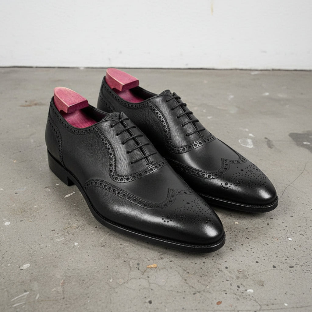 Handmade Men Black Formal Wingtip Shoes, Spectator Black Dress Shoes