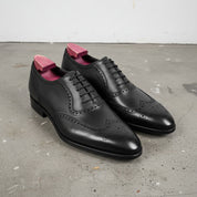 Handmade Men Black Formal Wingtip Shoes, Spectator Black Dress Shoes