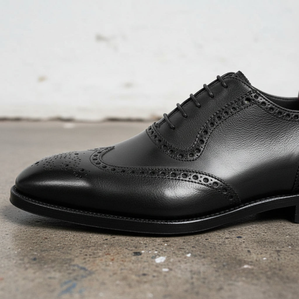 Handmade Men Black Formal Wingtip Shoes, Spectator Black Dress Shoes