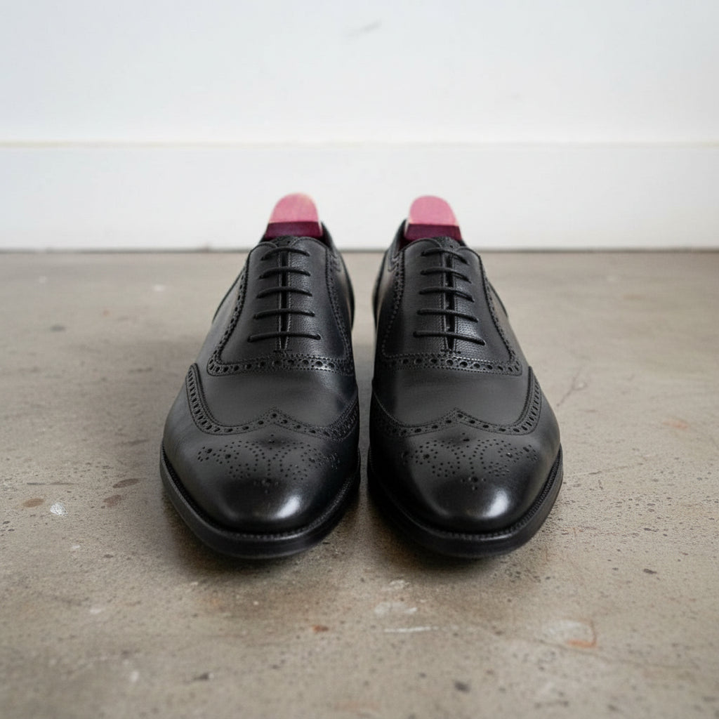 Handmade Men Black Formal Wingtip Shoes, Spectator Black Dress Shoes