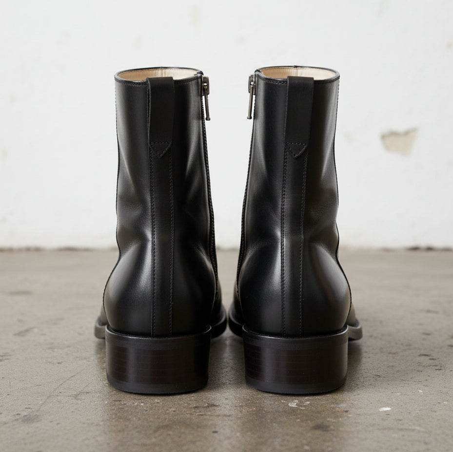 Handmade Men Black High Ankle Fashion Zipper Boots, Style Ankle Boots - back-view