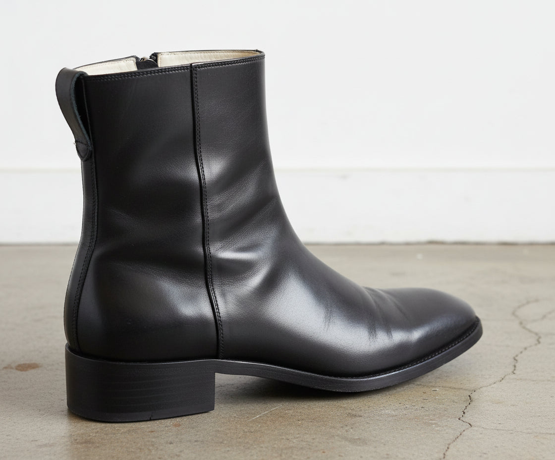 Handmade Men Black High Ankle Fashion Zipper Boots, Style Ankle Boots - detail-view-showing-texture