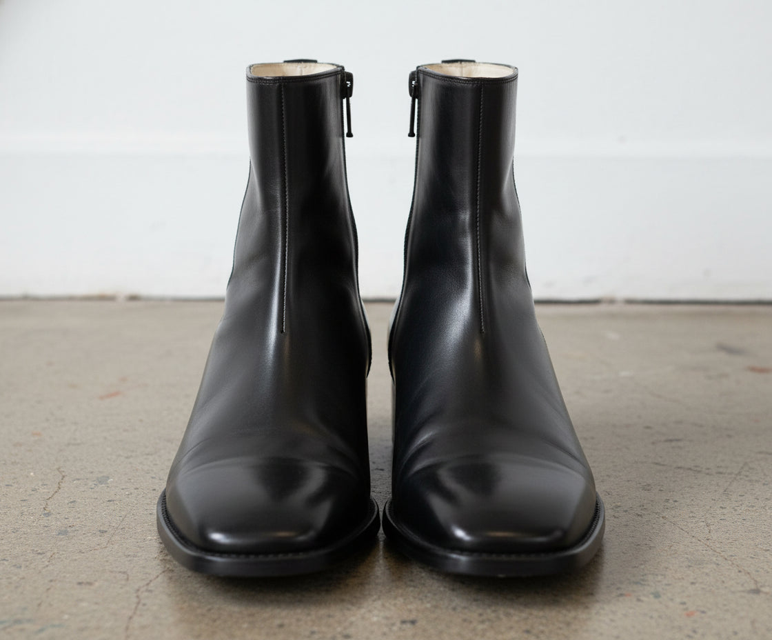 Handmade Men Black High Ankle Fashion Zipper Boots, Style Ankle Boots - front-view