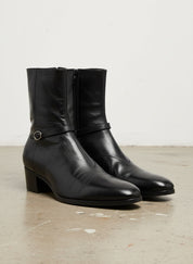 Handmade Men black high heel zipper boot, Mens classic ankle dress boots