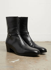 Handmade Men black high heel zipper boot, Mens classic ankle dress boots