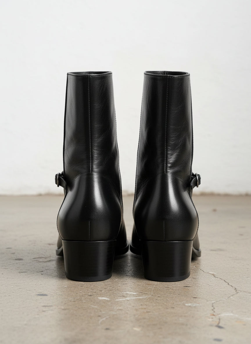Handmade Men black high heel zipper boot, Mens classic ankle dress boots
