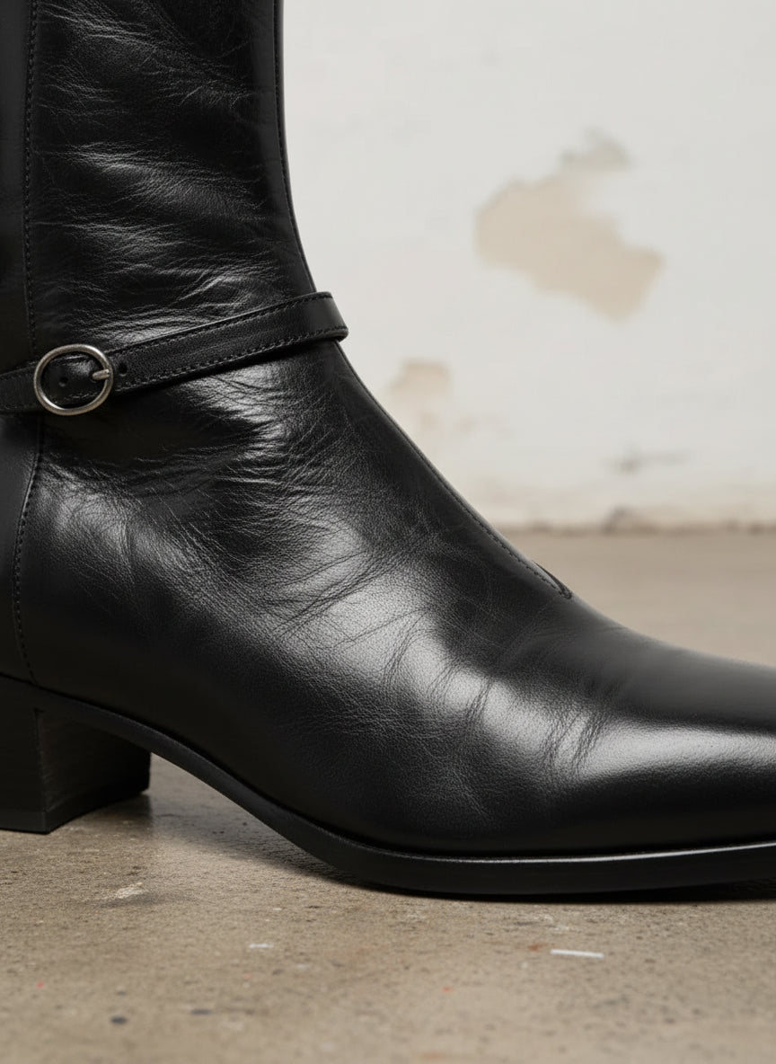 Handcrafted Men's Black High Heel Zipper Boots US 6 / Black / D - Standard Handcrafted Men's Black High Heel Zipper Boots US 6 / Black / D - Standard