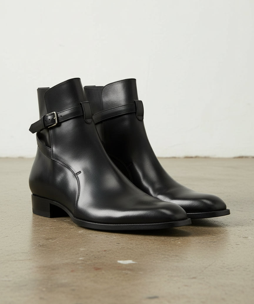 Handmade Men Black Jodhpurs Ankle Boot, Ankle High Leather Boot - angle-view-showing-depth