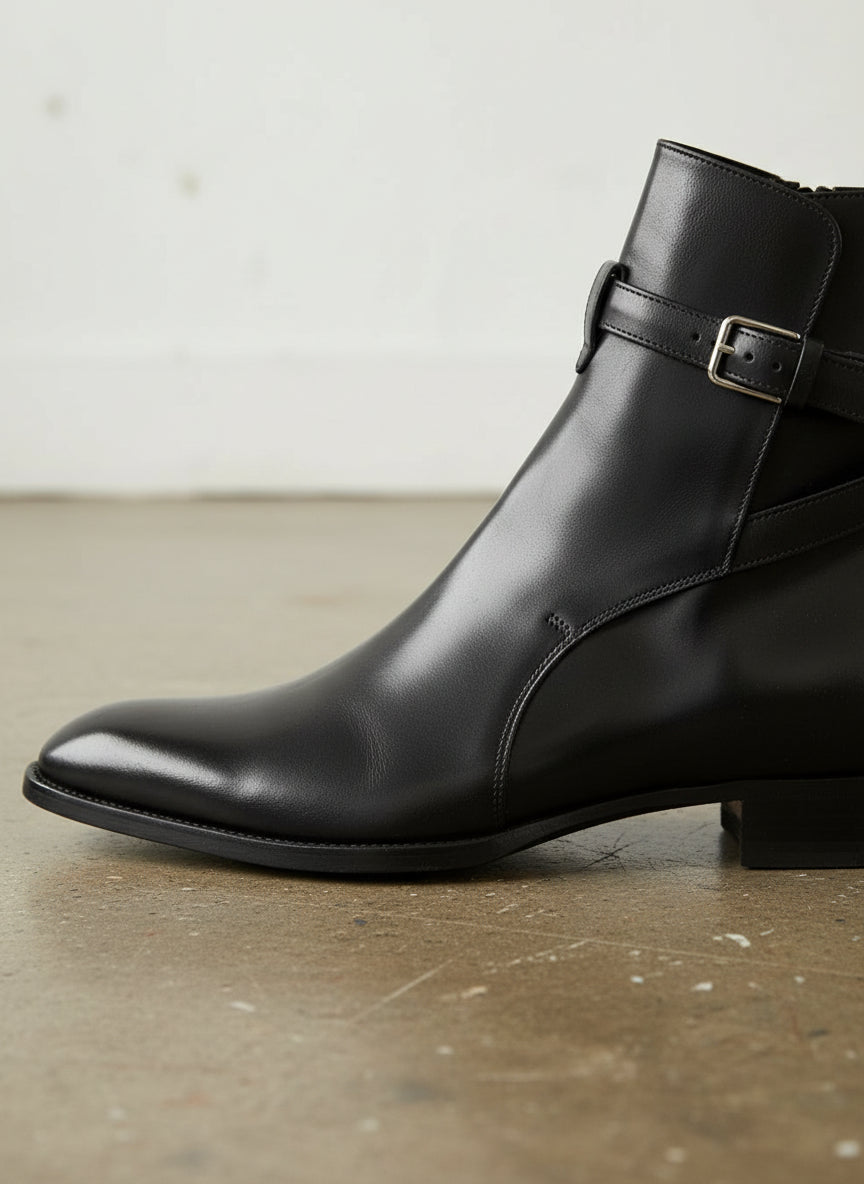 Handmade Men Black Jodhpurs Ankle Boot, Ankle High Leather Boot - detail-view-showing-texture