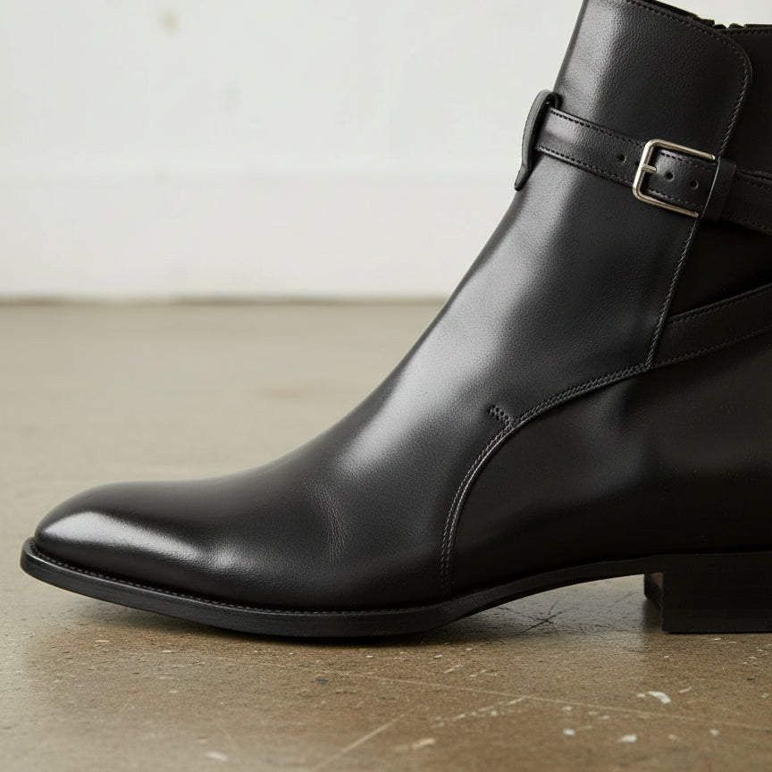 Handmade Men Black Jodhpurs Ankle Boot, Ankle High Leather Boot - detail-view-showing-texture