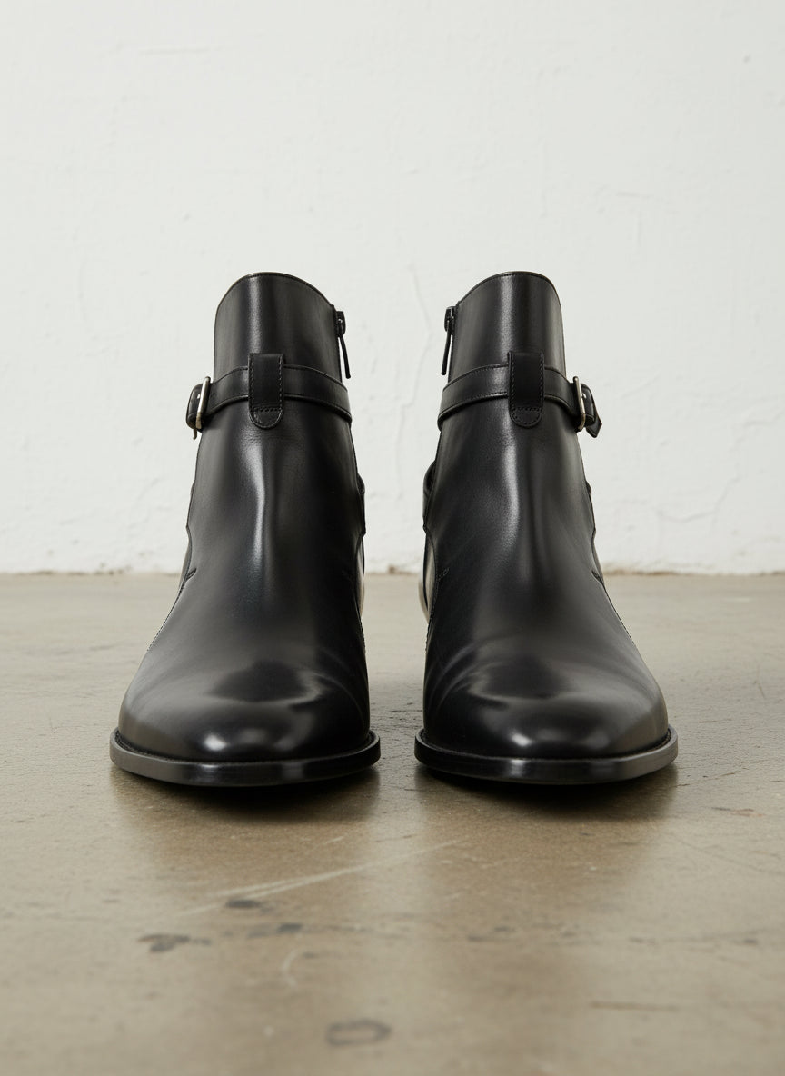 Handmade Men Black Jodhpurs Ankle Boot, Ankle High Leather Boot - front-view