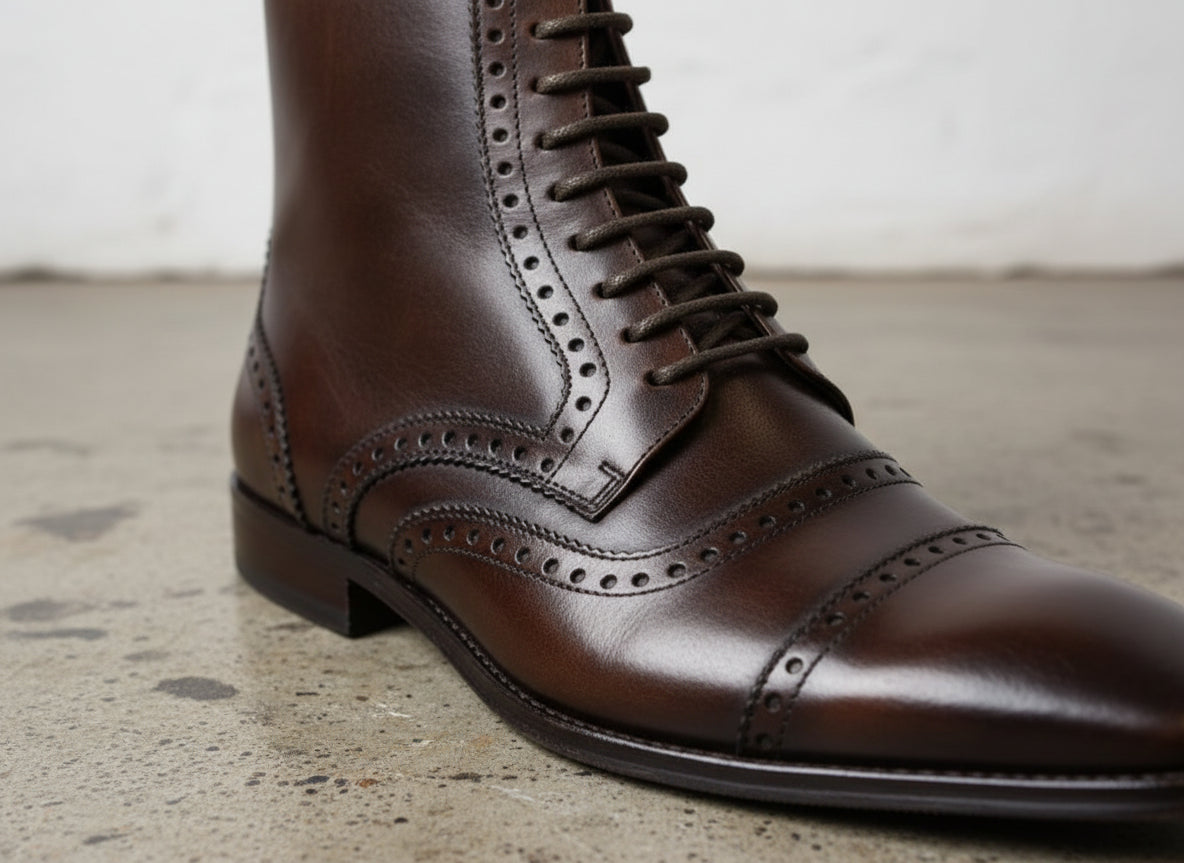 Handmade Men Black Lace Up Boots, Cap Toe Ankle Leather, Mens Boots