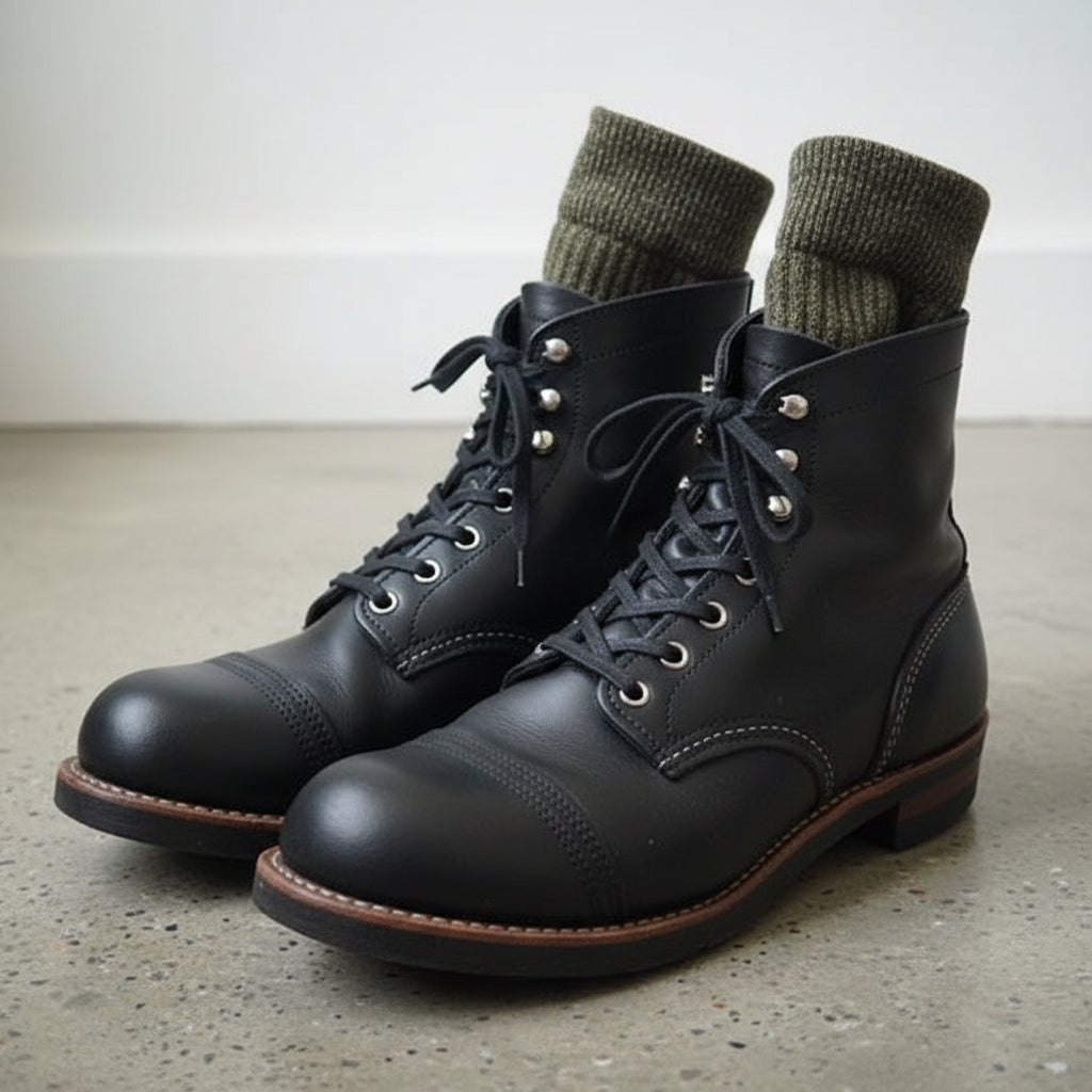 Handmade Men Black Leather Casual Boots, Ankle High Boots, Boots - angle-view-showing-depth