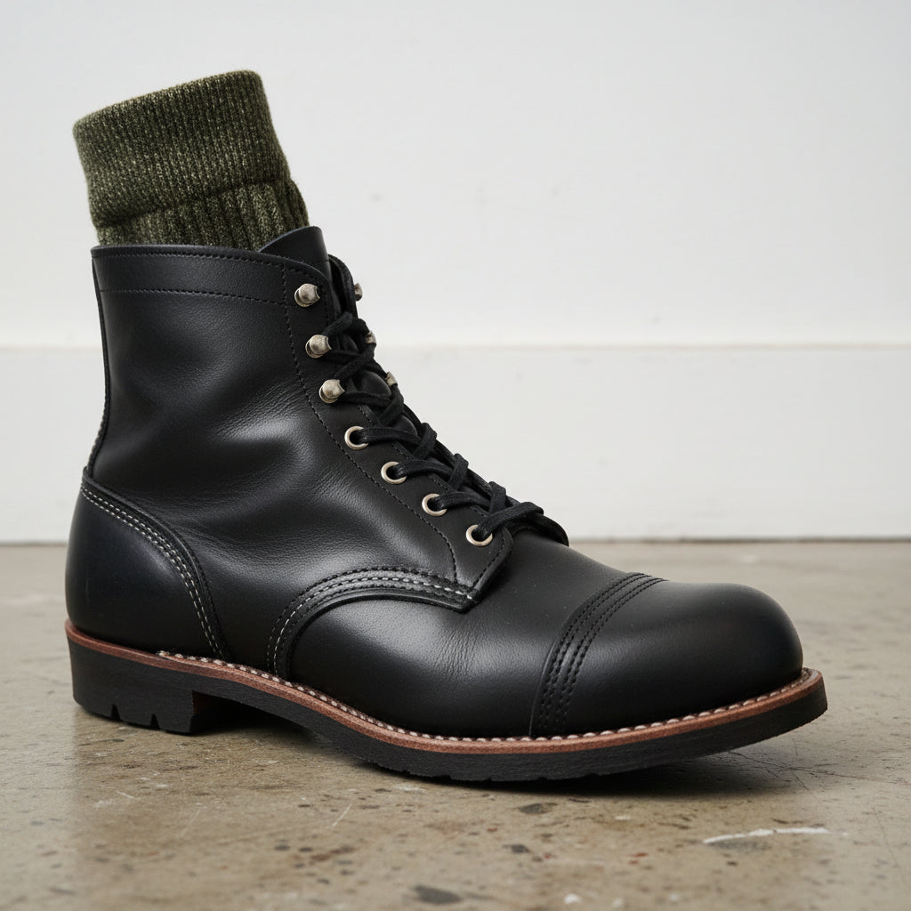 Handmade Men Black Leather Casual Boots, Ankle High Boots, Boots - detail-view-showing-texture