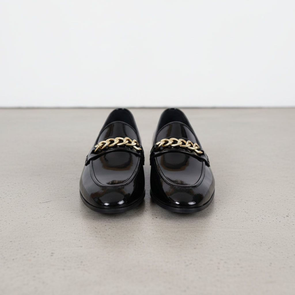 Men's Black Chain Leather Loafers | Chunky Dress Shoes US 5.5 / Black / D - Standard Men's Black Chain Leather Loafers | Chunky Dress Shoes US 5.5 / Black / D - Standard