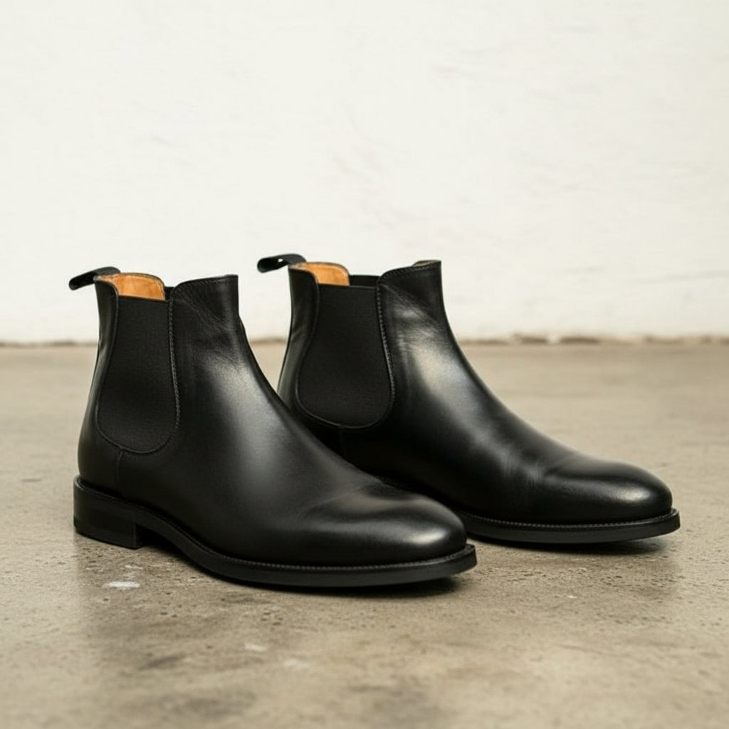 Handmade Men black leather chelsea boots, Made to order dress boots