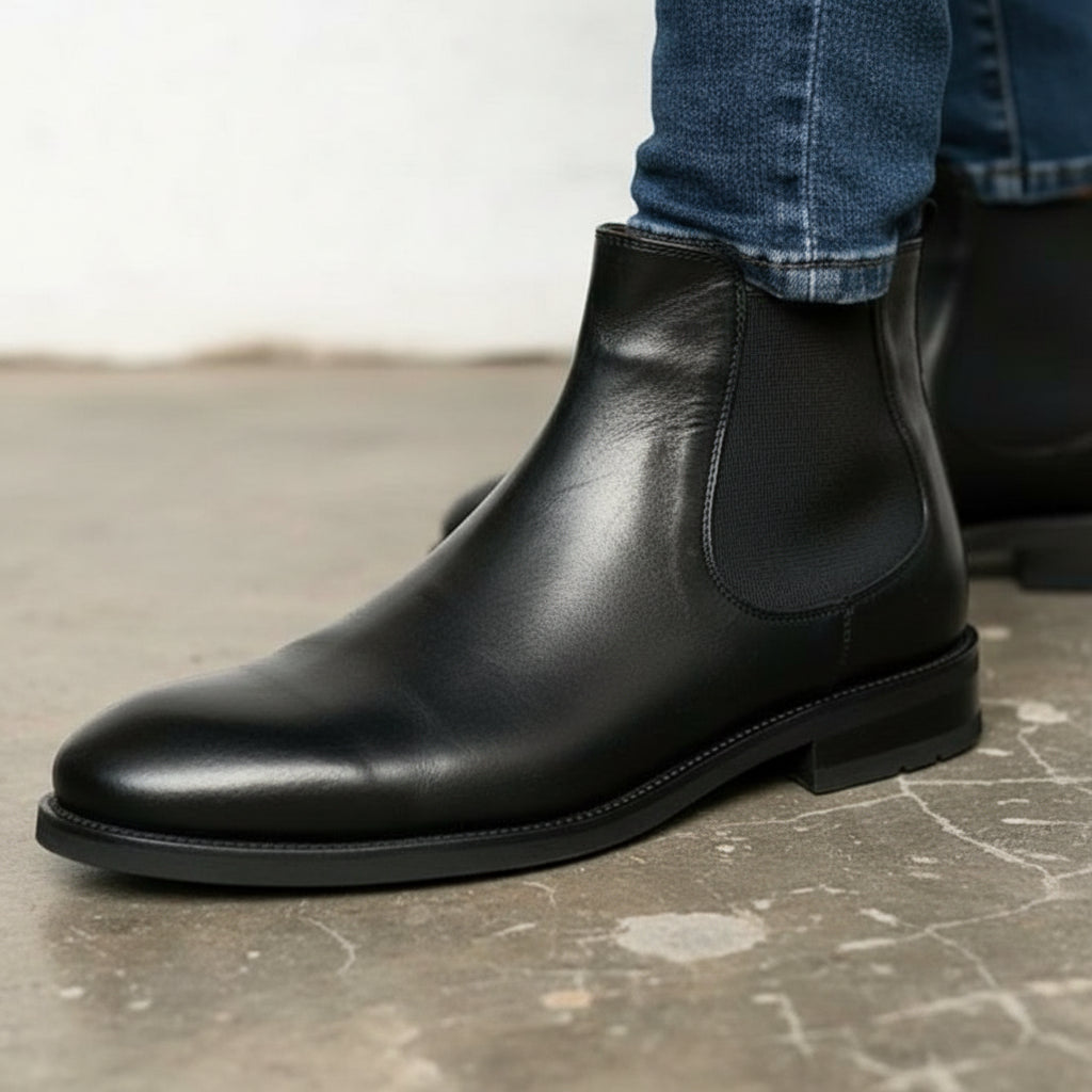 Handmade Men black leather chelsea boots, Made to order dress boots