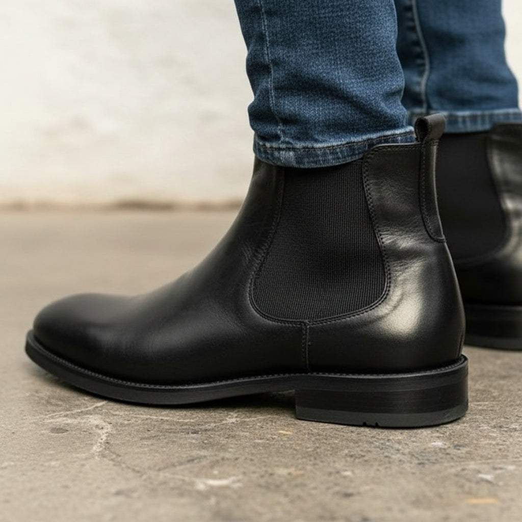 Handmade Men black leather chelsea boots, Made to order dress boots