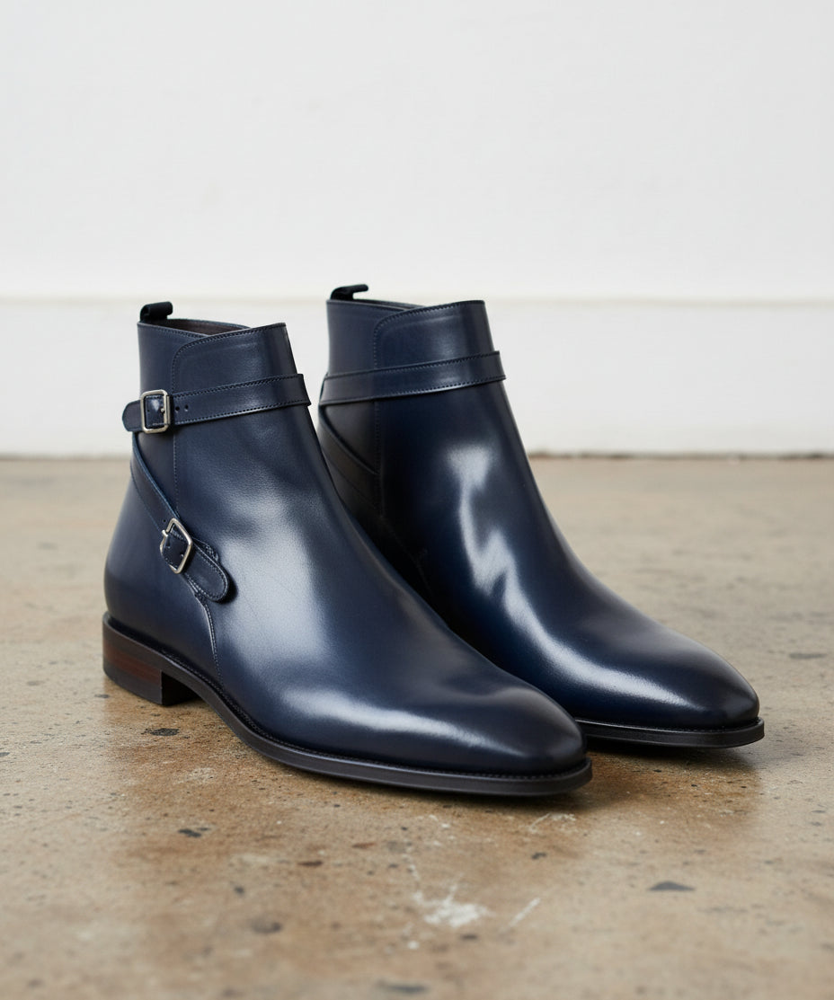 Handmade Men Black leather Jodhpurs boot - angle-view-showing-depth