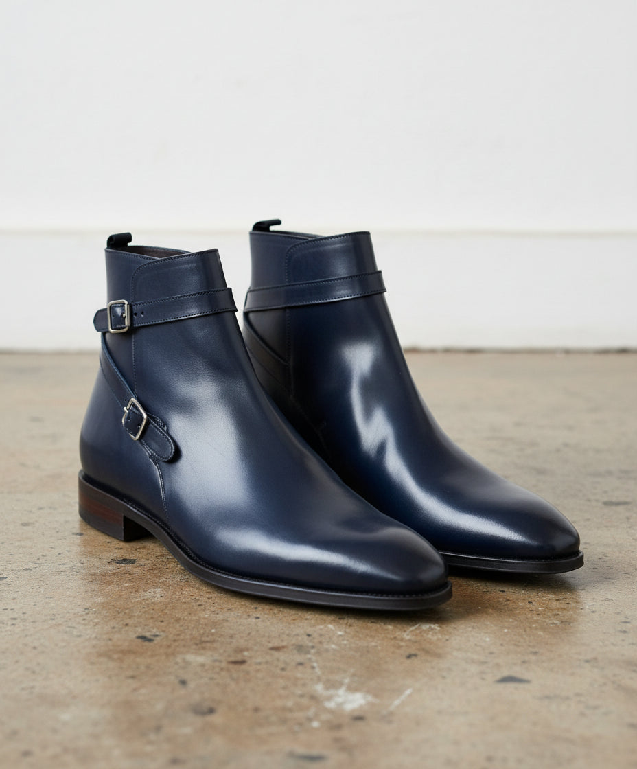 Handmade Men Black leather Jodhpurs boot - angle-view-showing-depth