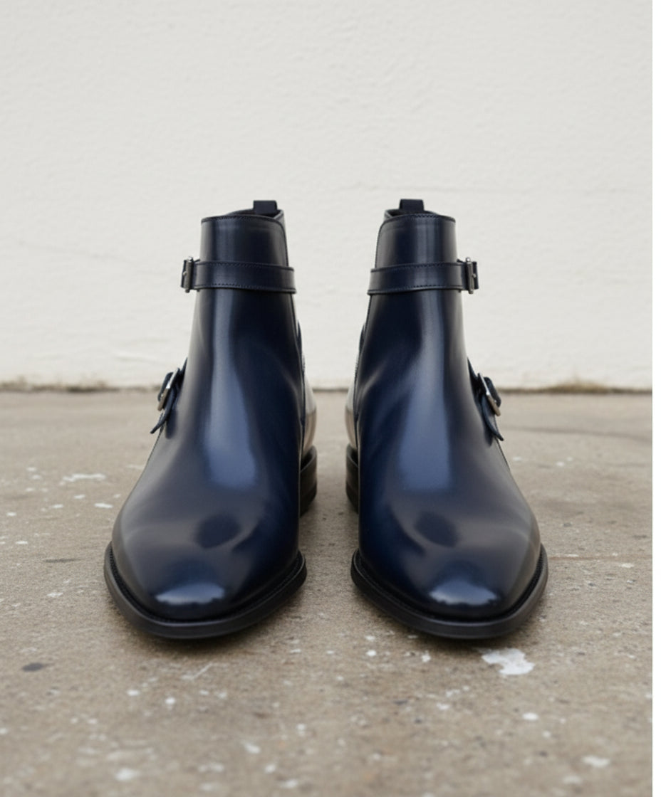 Handmade Men Black leather Jodhpurs boot - front-view