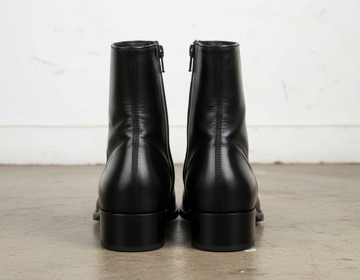 Handcrafted Men's Black Leather Zip Boots