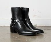 Handmade Men Black Leather Zip Boots with Cuban Heel - angle-view-showing-depth