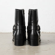 Handmade Men Black Leather Zip Boots with Cuban Heel - back-view