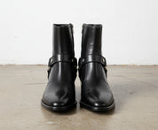 Handmade Men Black Leather Zip Boots with Cuban Heel - front-view