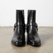 Handmade Men Black Leather Zip Boots with Cuban Heel - front-view