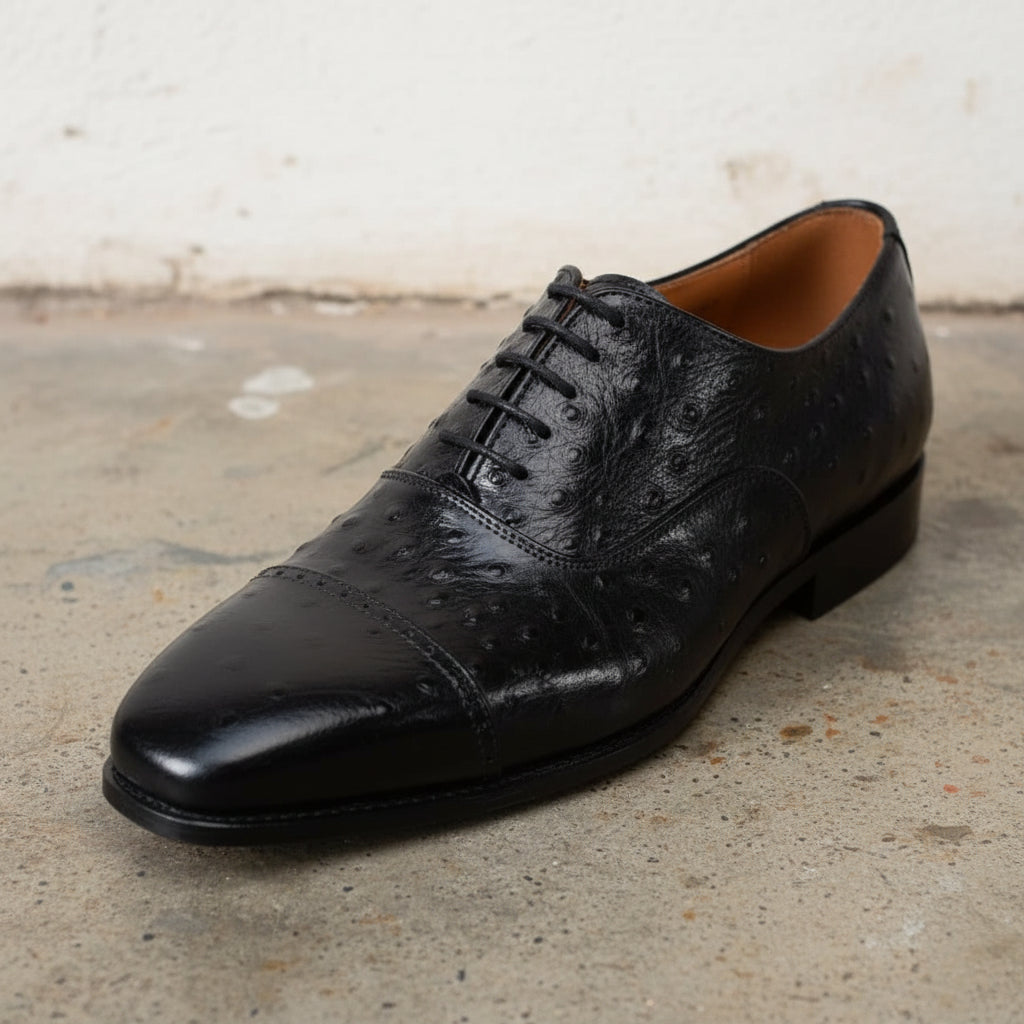 Men's Black Ostrich Leather Oxford Dress Shoes US 10 / Black / D - Standard Men's Black Ostrich Leather Oxford Dress Shoes US 10 / Black / D - Standard